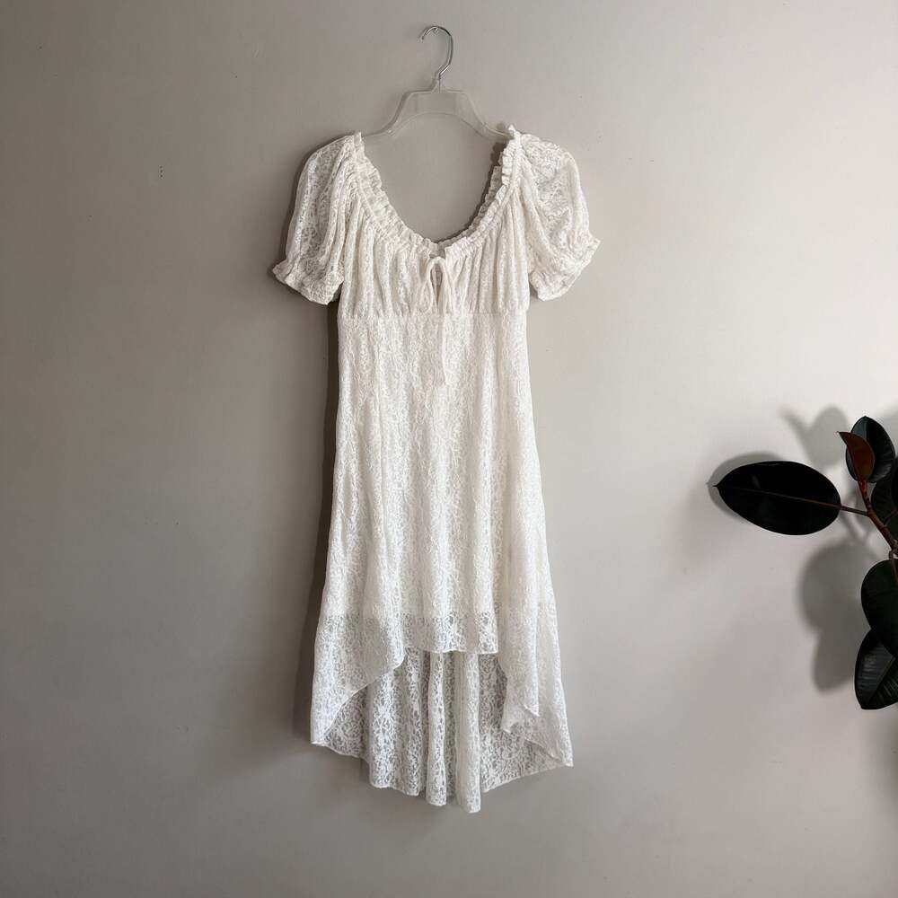 No Boundaries White Lace High-Low Babydoll Dress